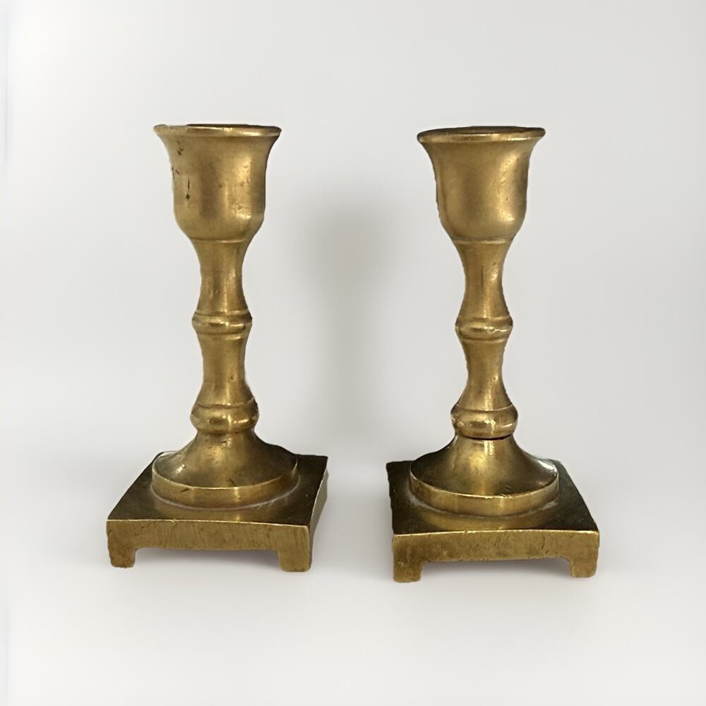 Vintage Mini Brass England English Candlestick Holders 3” Patina